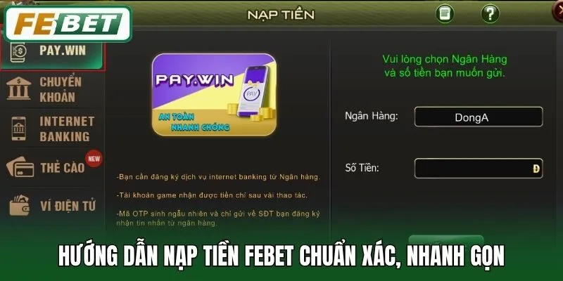 Hướng dẫn nạp tiền Febet chuẩn xác, nhanh gọn
